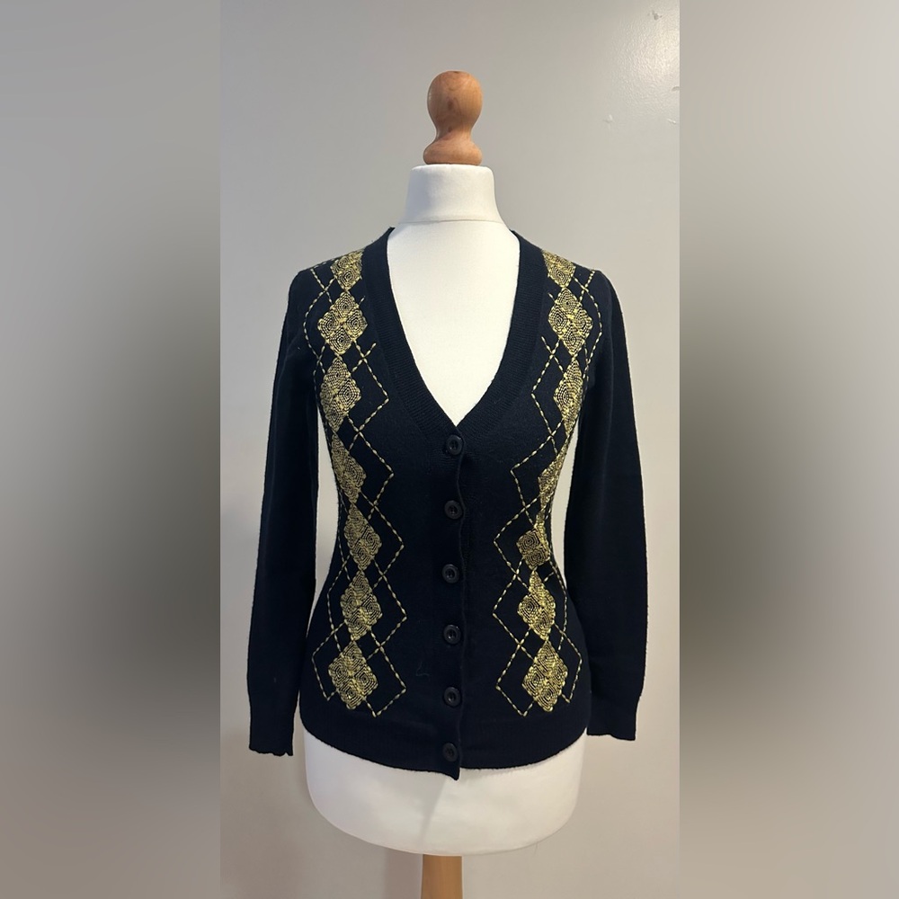 Milly 100% wool argyle cardigan